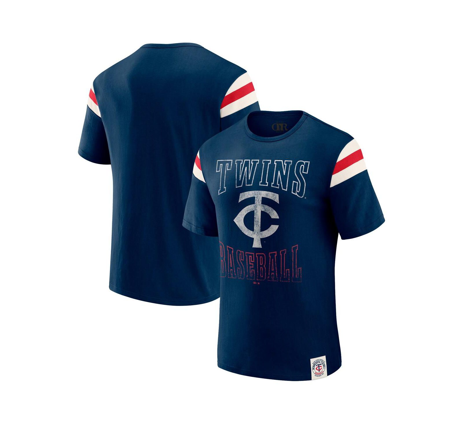 Darius Rucker Collection by Fanatics Men's Navy Minnesota Twins Distressed Sleeve Stripe T-Shirt