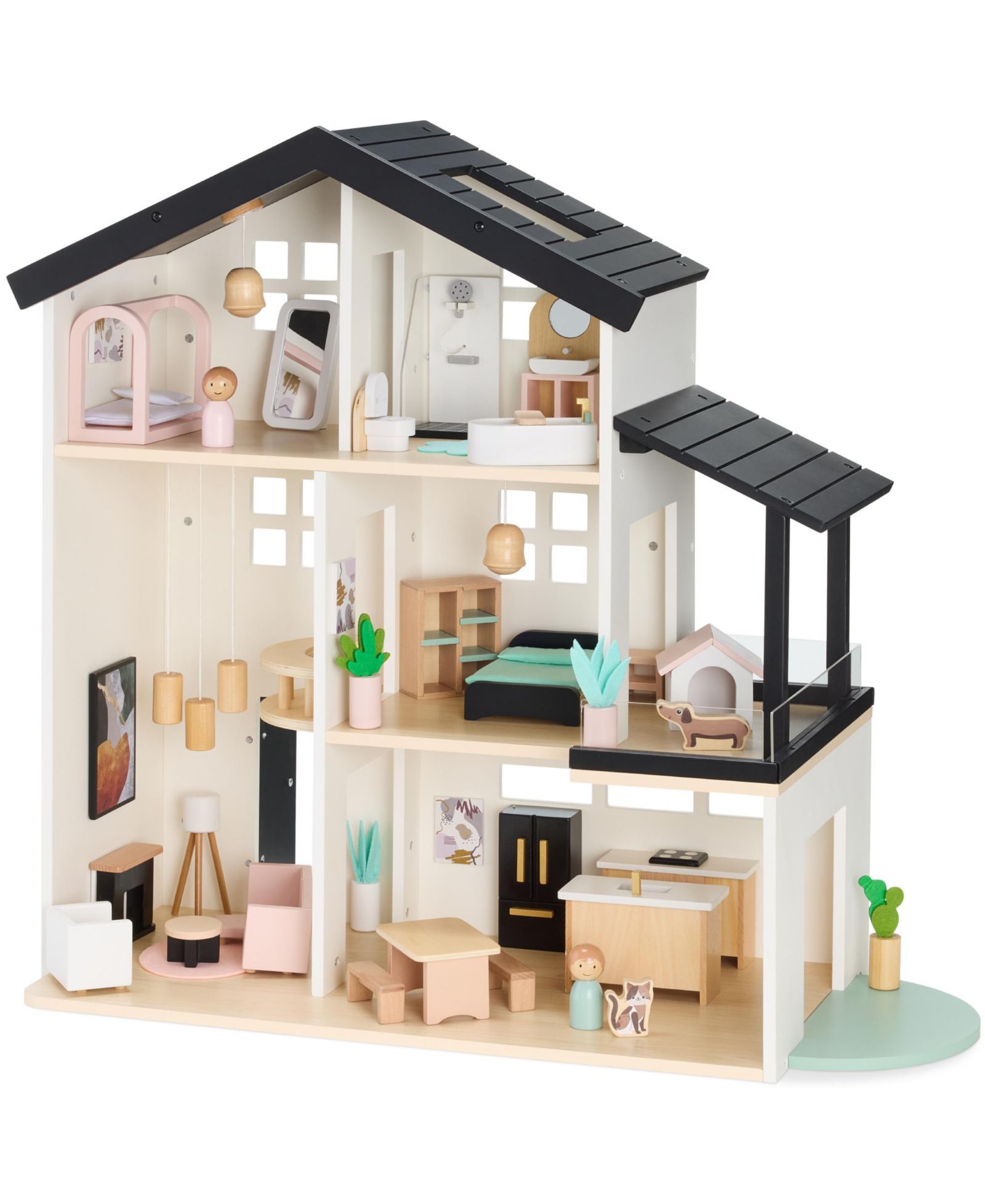 Деревянный кукольный дом Best Choice Products Pretend Play с 40 аксессуарами, 3-Story Modern Toy Dollhouse Playset