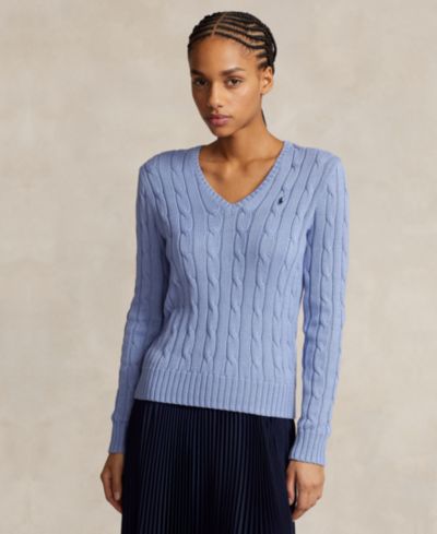 Polo Ralph Lauren Women's Cable-Knit Cotton V-Neck Sweater