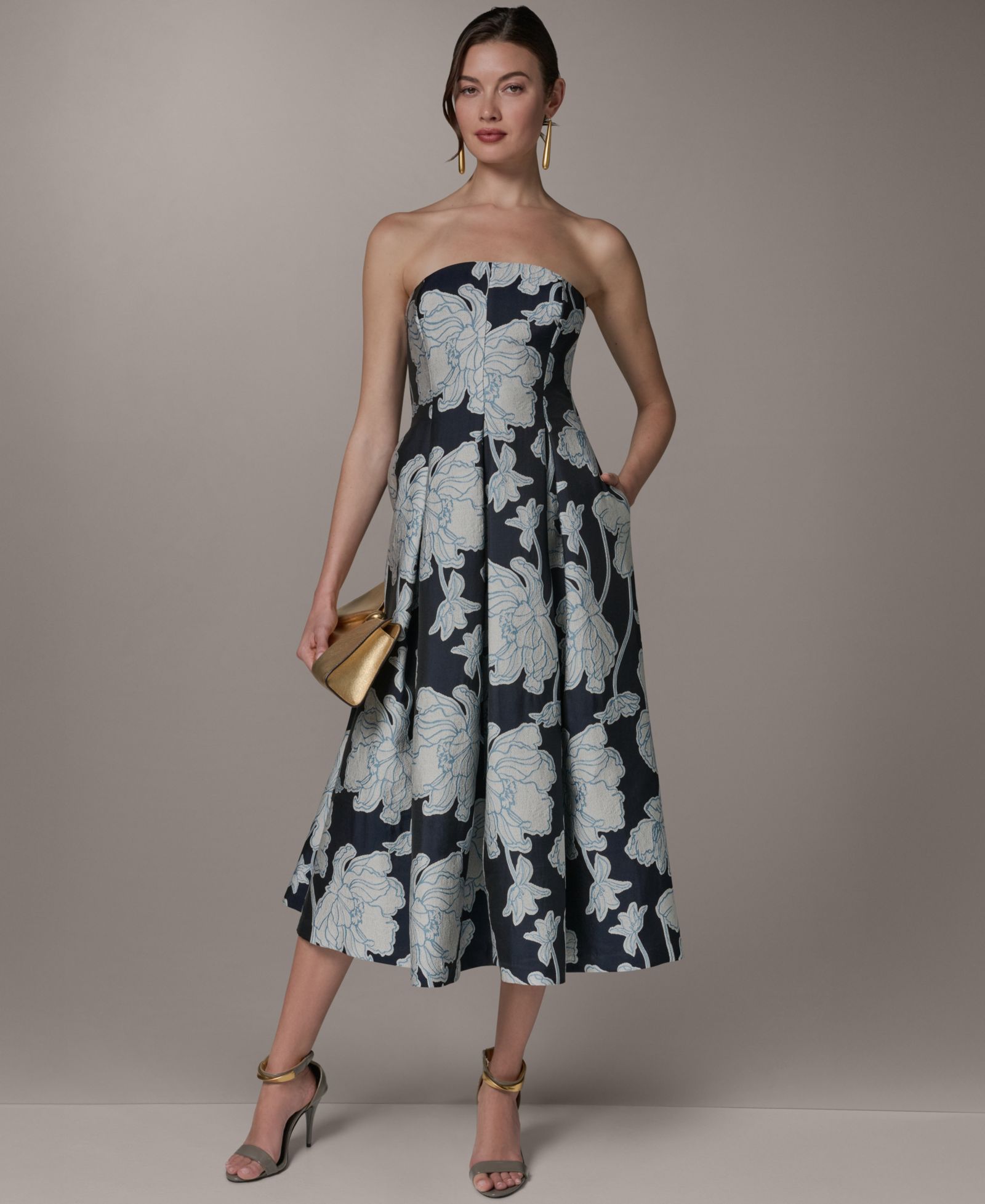 Donna Karan New York Женское миди платье с цветочным принтом и вырезом без бретелей