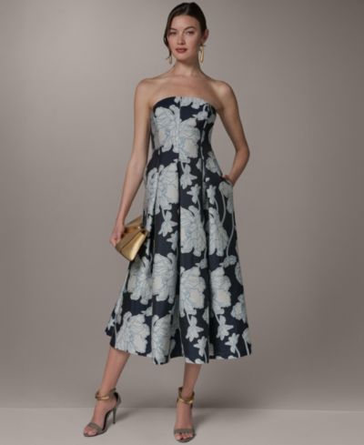 Donna Karan New York Женское миди платье с цветочным принтом и вырезом без бретелей