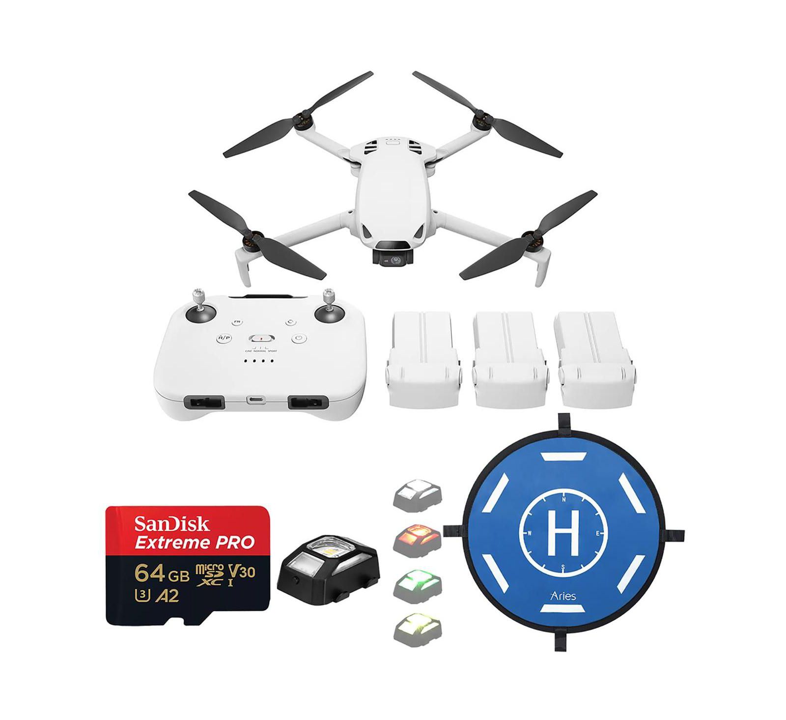 SKYROVER S1 4K Drone Fly More Combo with Remote Controller, Bundle with 64GB UHS-I U3 microSDXC Memory Card, 15.7" Landing Pad and Strobe
