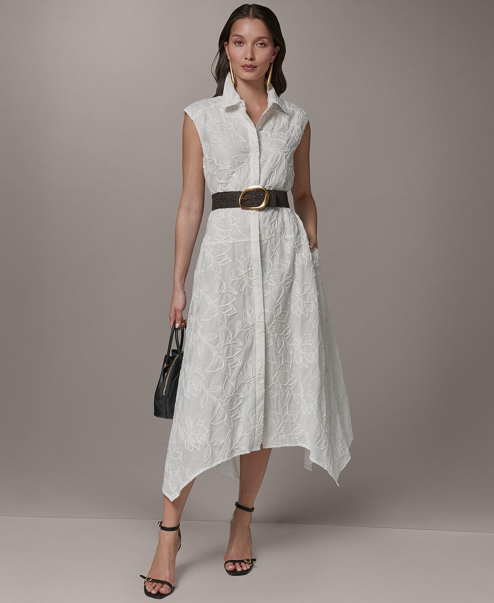 Donna Karan New York Женское вышитое миди платье без рукавов Petite