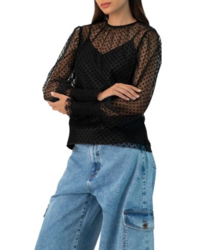 Женская блузка Ivonne See-Though Polka Dot Smock Sleeve