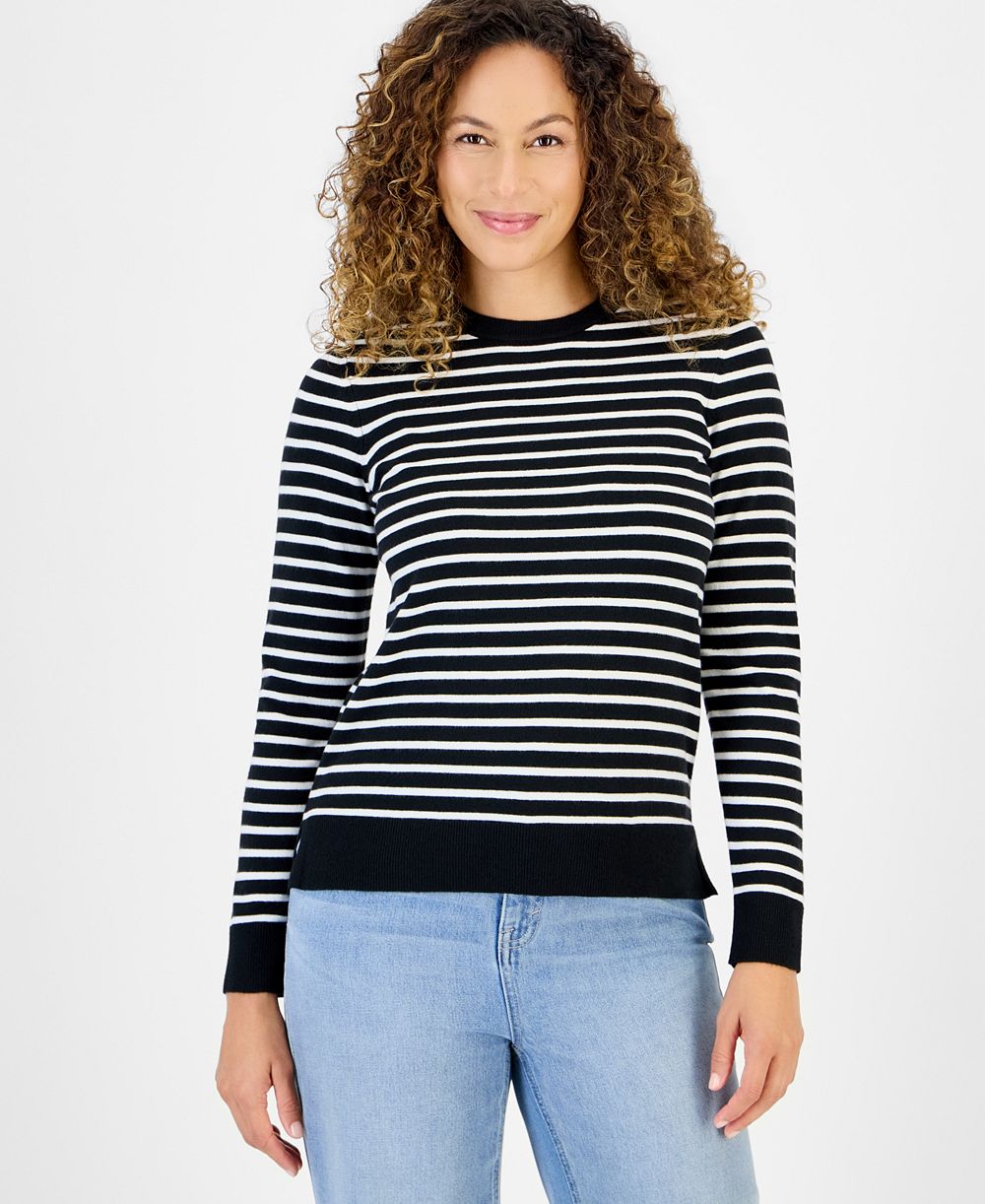 Style & Co Petite простой полосатый свитер с круглым вырезом, эксклюзив Macy's