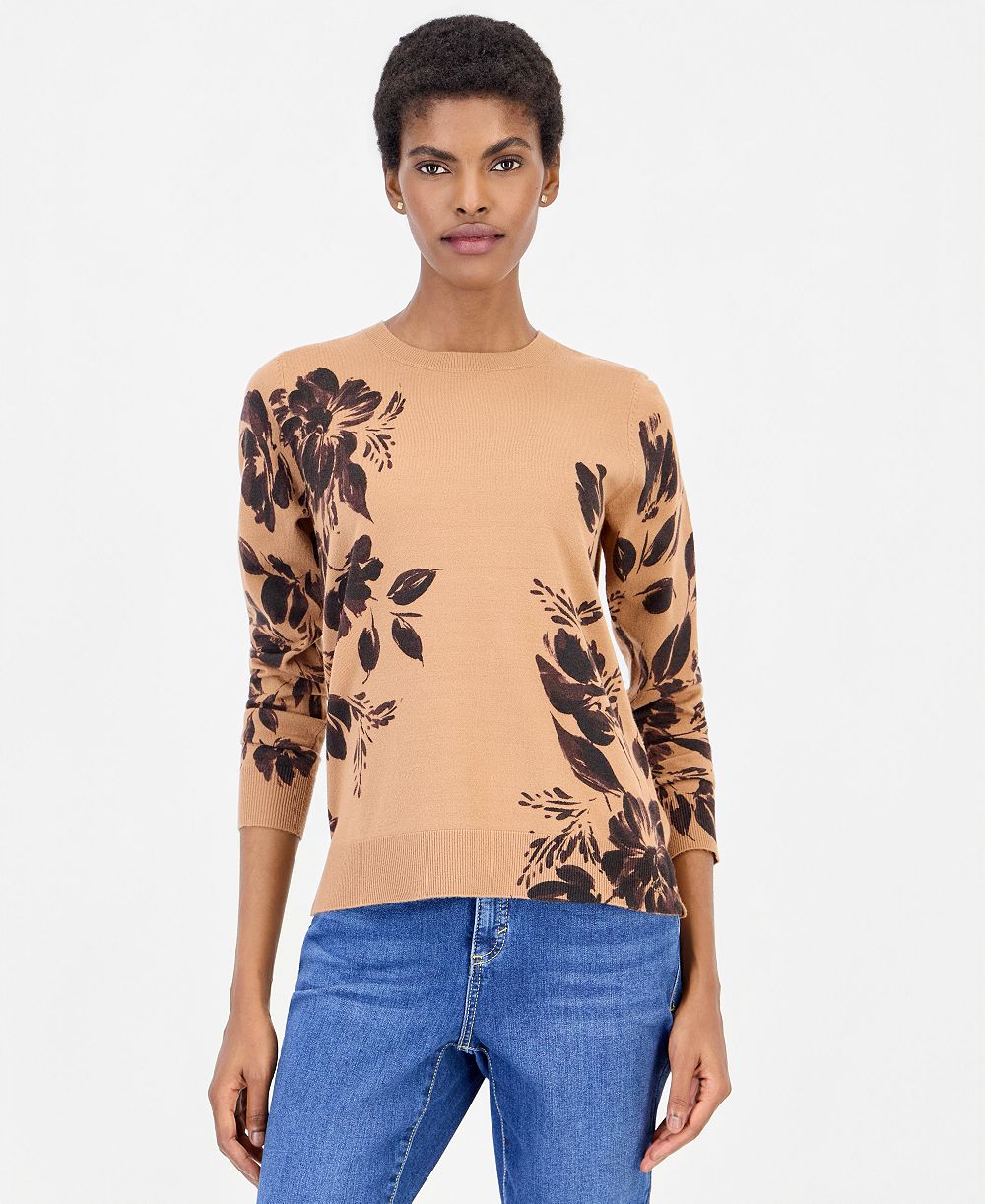 Style & Co Women's Printed Fine Gauge Crewneck Sweater, Macy's Exclusive