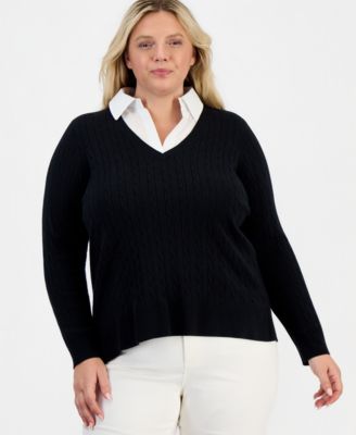 Свитер Style & Co Plus Size Layered Cable-Knit V-Neck