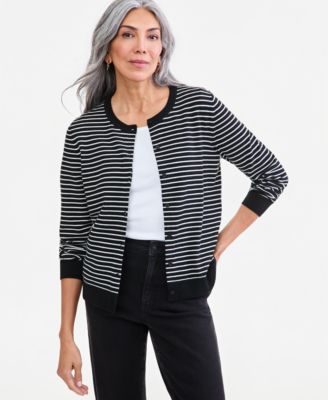 Style & Co Women's Stripe Crew-Neck Button-Down Cardigan Sweater, Macy's Exclusive