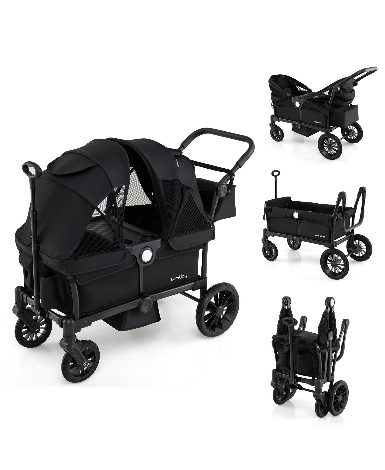 Gymax Wagon Stroller for 2 Kids Push Pull Double Stroller w/ Adjustable Handle