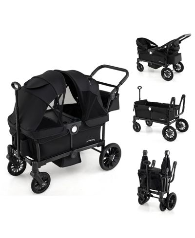 Gymax Wagon Stroller for 2 Kids Push Pull Double Stroller w/ Adjustable Handle