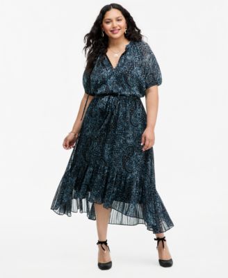 I.N.C. Plus Size Paisley Metallic High-Low Dress, Macy's Exclusive