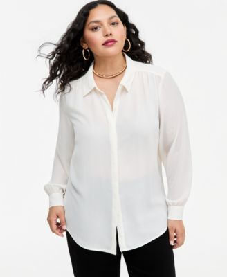 I.N.C. International Concepts Plus Size Long-Sleeve Button-Up Collared Tunic, Macy's Exclusive