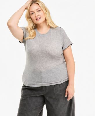On 34th Plus Size Piped Tissue Jersey Layering Crewneck T-Shirt, Macy's Exclusive