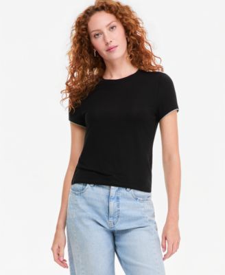 On 34th Women's Piped Feather Weight Layering Crewneck T-Shirt, Macy's Exclusive