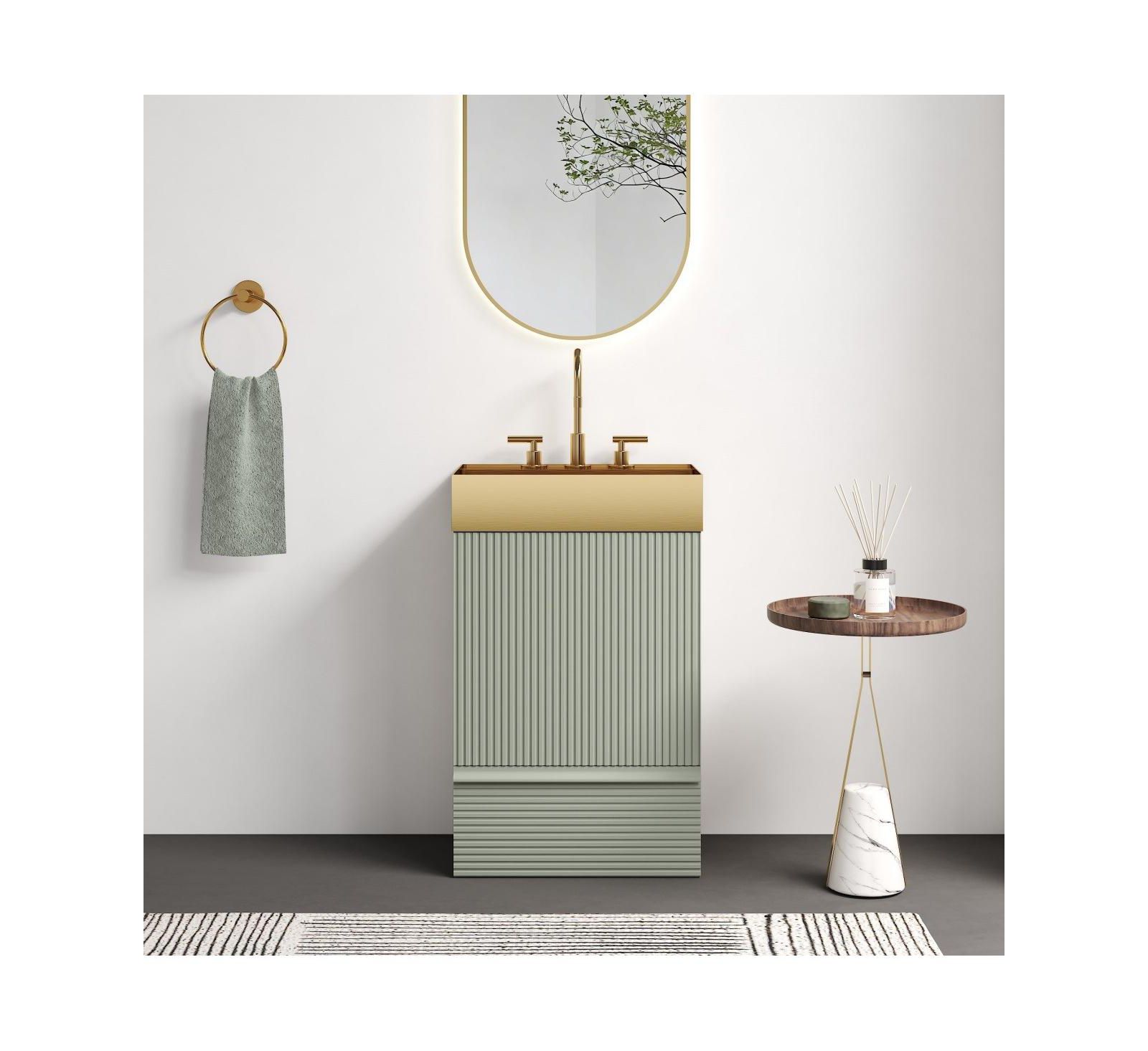 Тумба под раковину Thirtypeachy 20" Modern Fluted с золотой раковиной