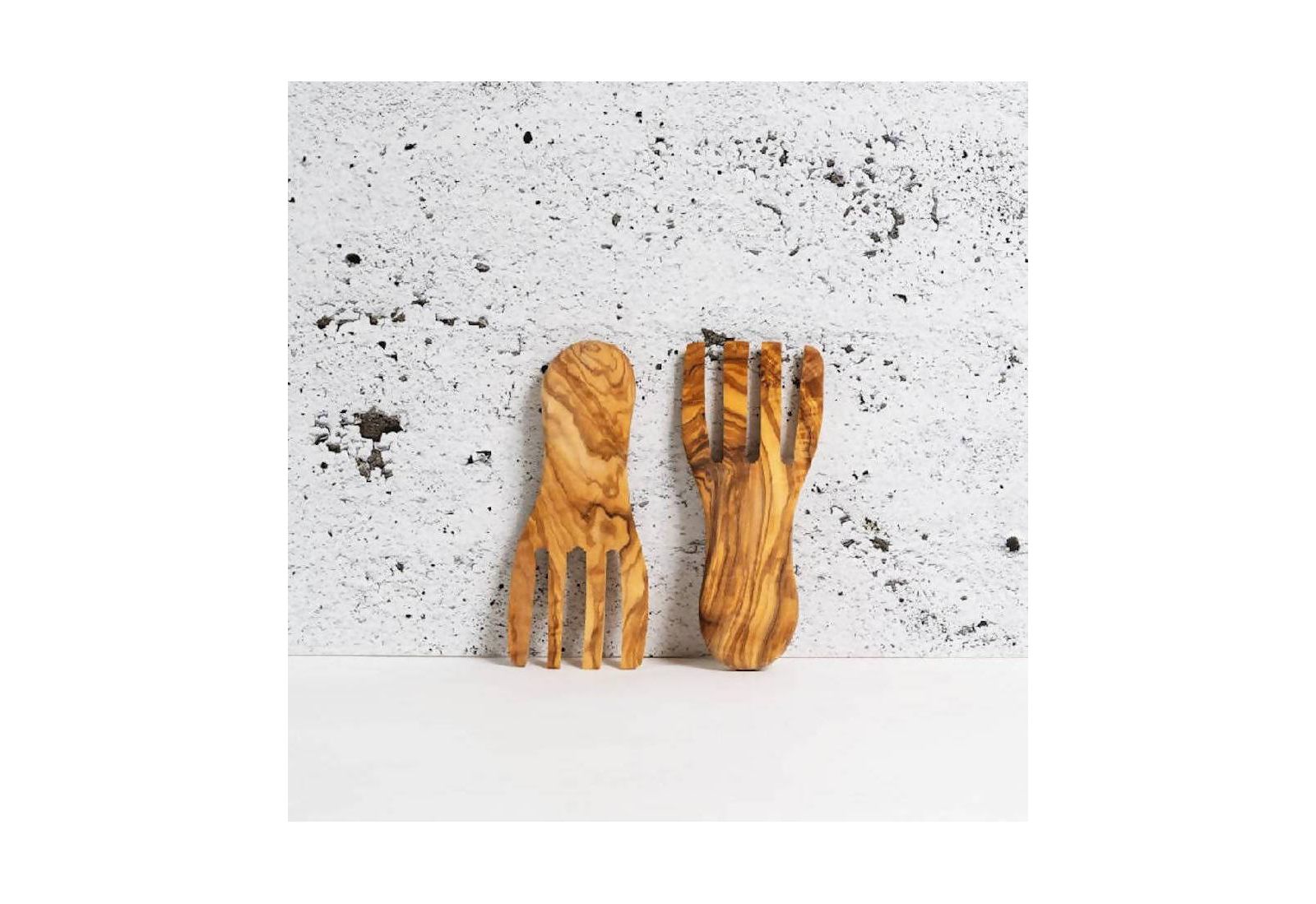 Gharyan Stoneware, Olive Wood Salad Servers Flat Forks Set