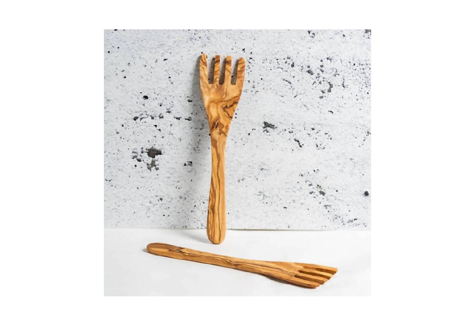 Gharyan Stoneware, Olive Wood Serving Spatula Forks - Pair