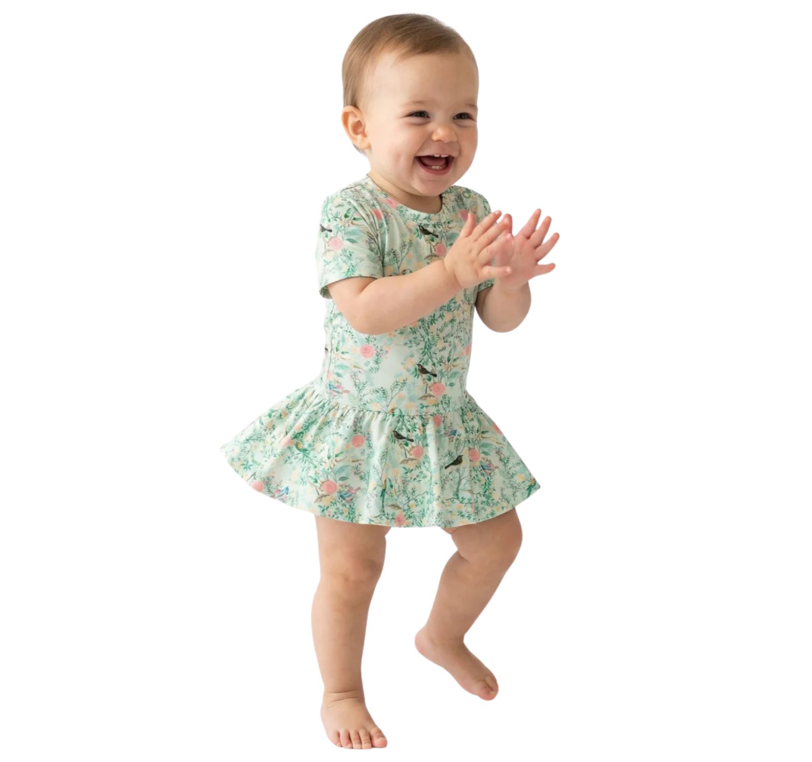 Motette Baby Girls Sage Blossom Bamboo Twirl Dress with Bodysuit