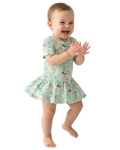Motette Baby Girls Sage Blossom Bamboo Twirl Dress with Bodysuit