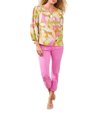 TRIBAL Women's Printed Challis Smocked Yoke Top
