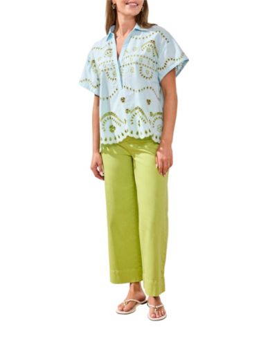TRIBAL Women's Embroidered Poplin Short-Sleeve Top