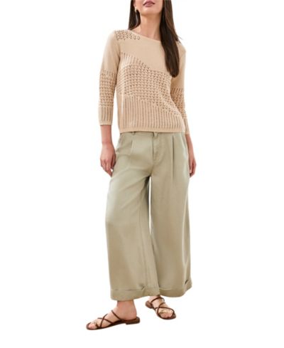 TRIBAL Women's Eyelet Texture Three-Quarter-Sleeve Sweater