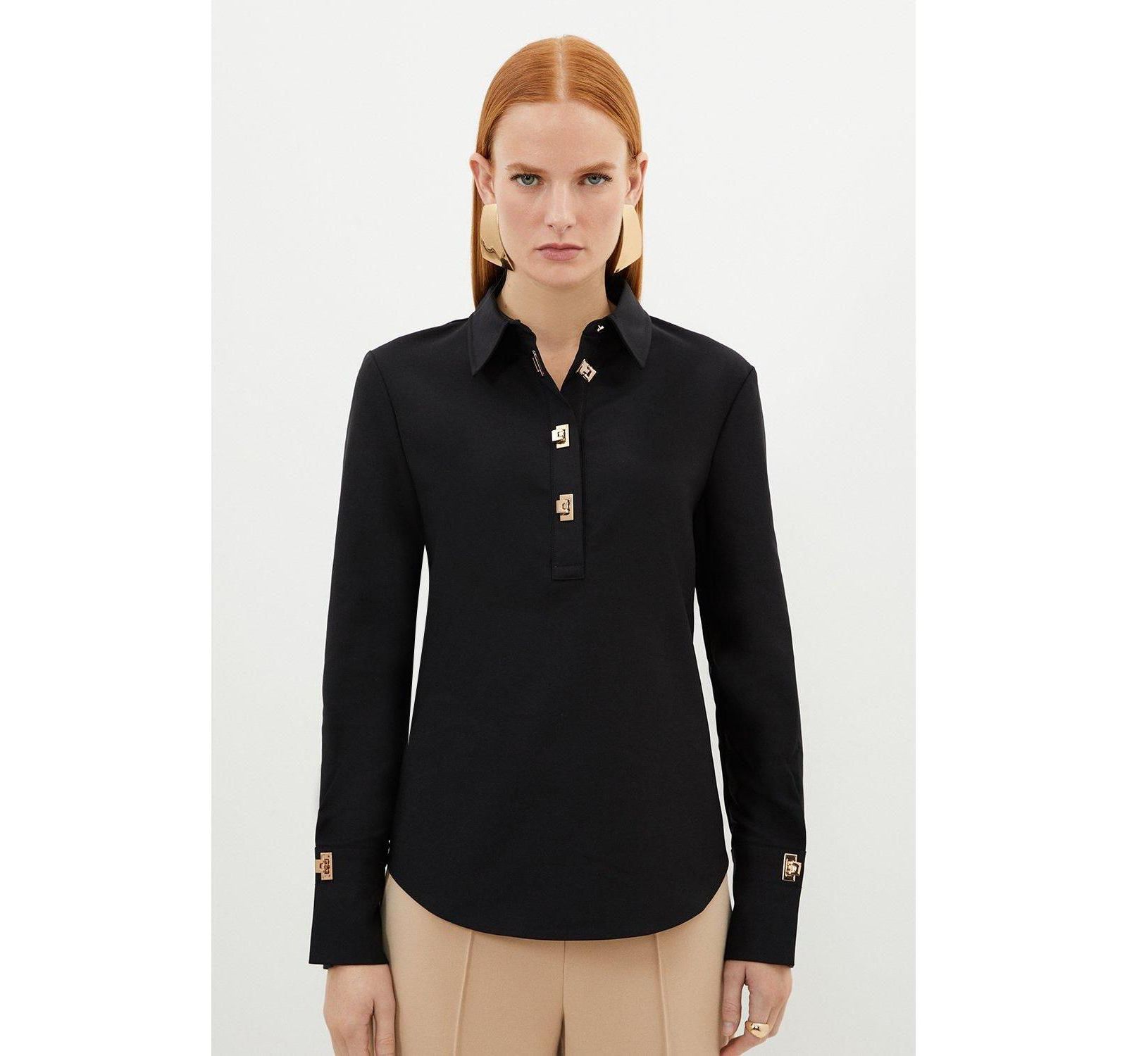 Женская рубашка Karen Millen Techno Cotton с золотой застежкой