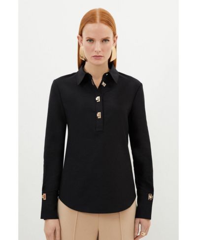 Женская рубашка Karen Millen Techno Cotton с золотой застежкой