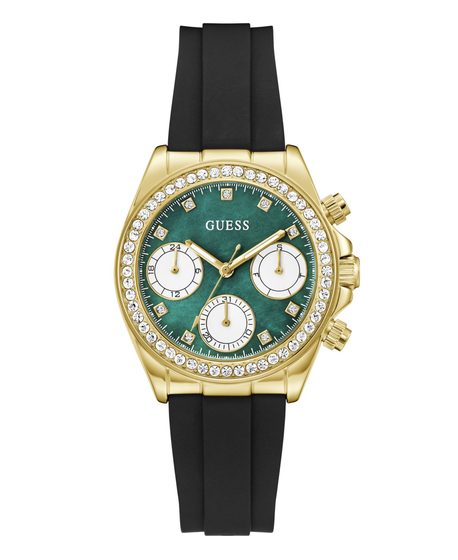 GUESS Женские часы Gold-Tone Black Silicone Multi-Function, 36mm
