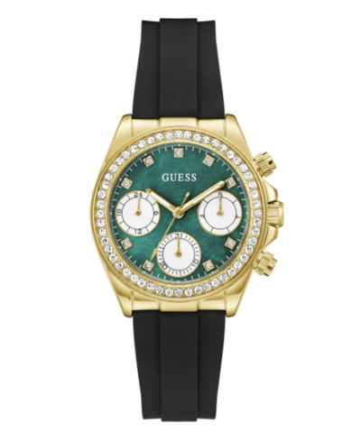 GUESS Women's Gold-Tone Black Silicone Multi-Function Watch, 36mm