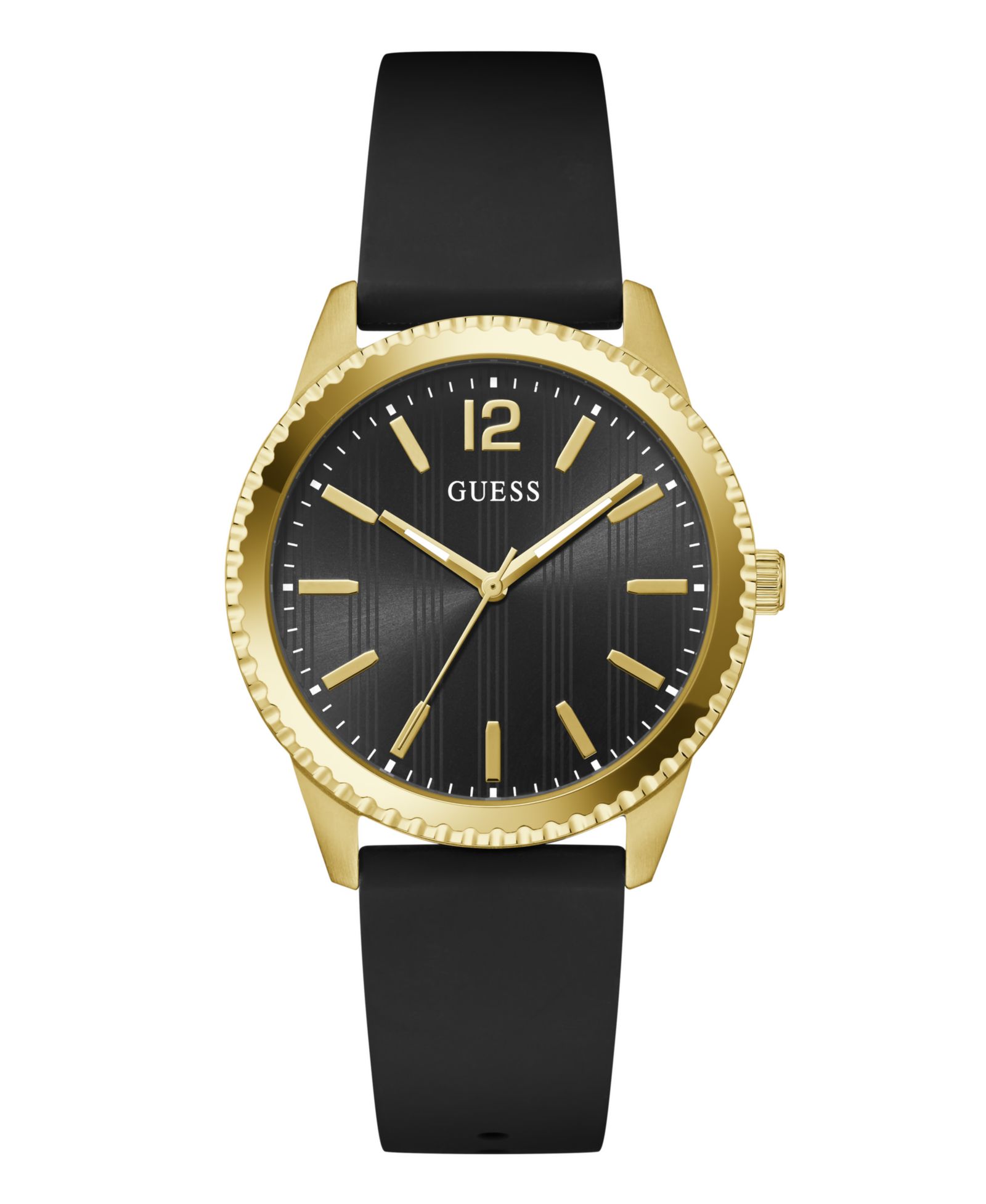 Мужские часы GUESS Gold-Tone Black Silicone Watch 40mm