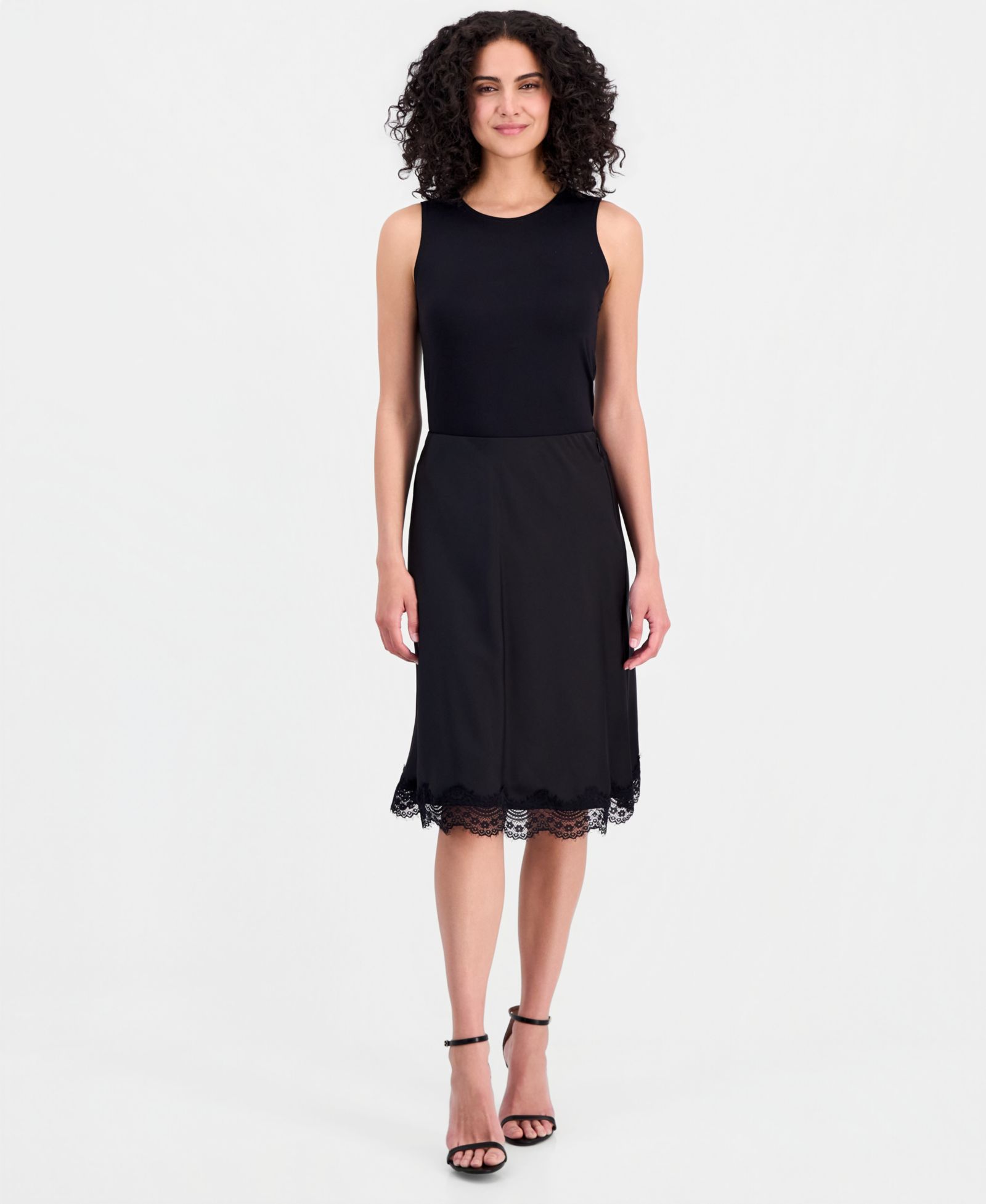 Tahari ASL Women's Satin Lace-Trim A-Line Skirt
