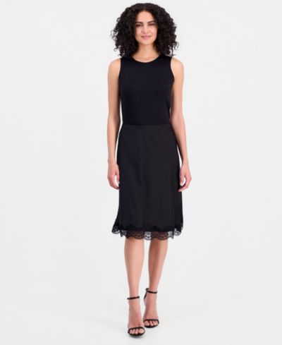 Tahari ASL Women's Satin Lace-Trim A-Line Skirt