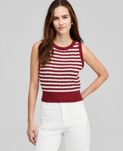 And Now This Petite Open-Stitch Striped Sweater, Macy's Exclusive