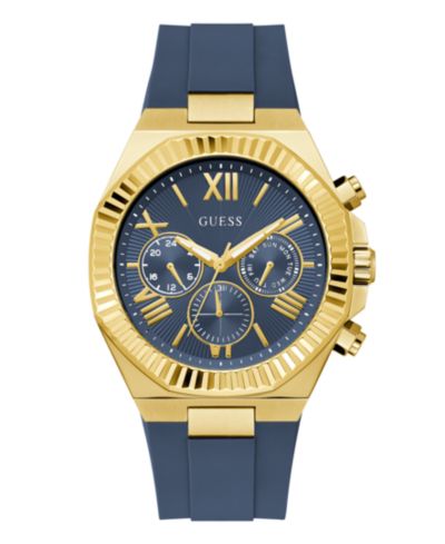 GUESS Men's Gold-Tone Indigo Silicone Multi-Function Watch, 44mm