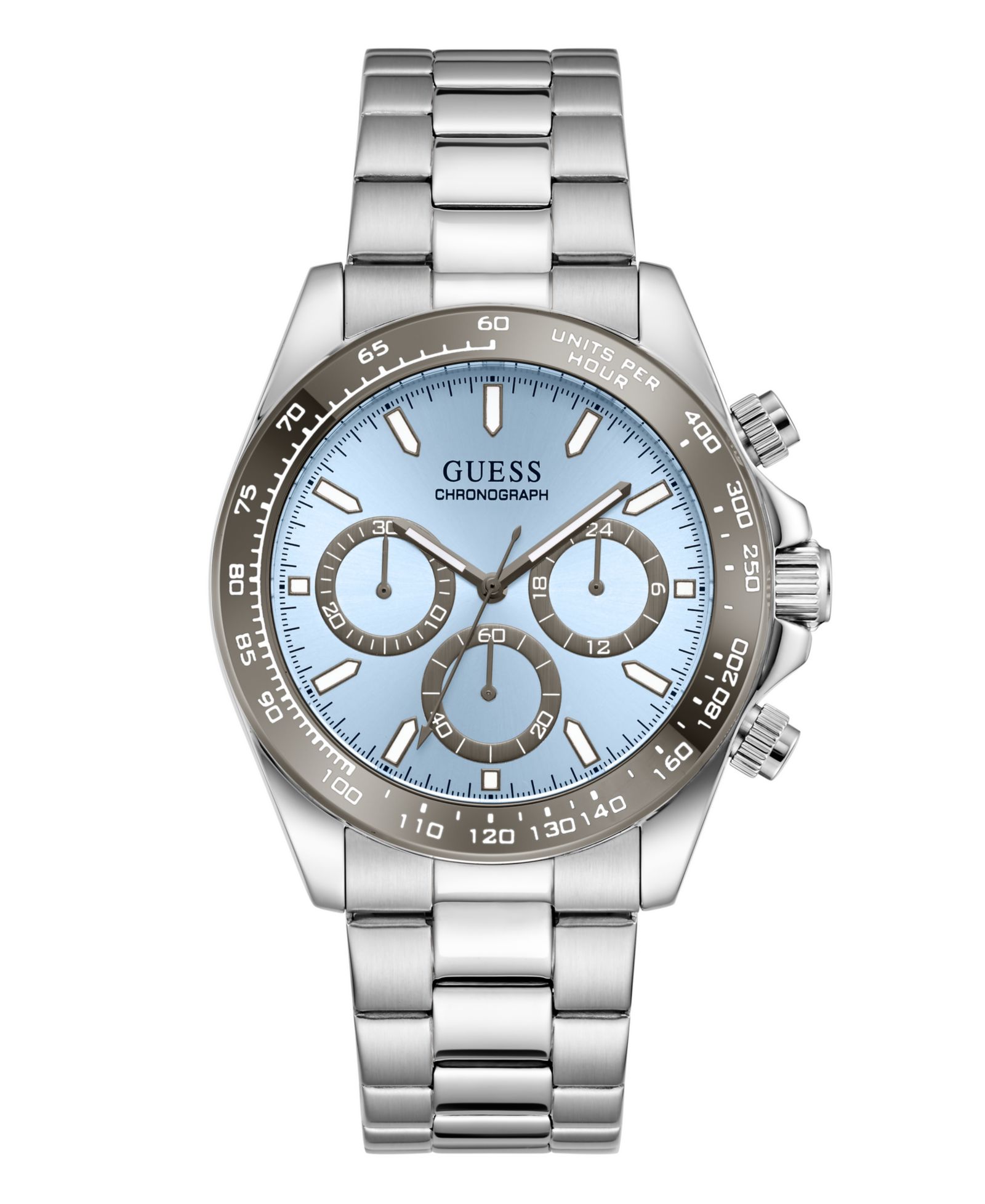 GUESS Men's Silver-Tone Chronograph Watch, 42mm