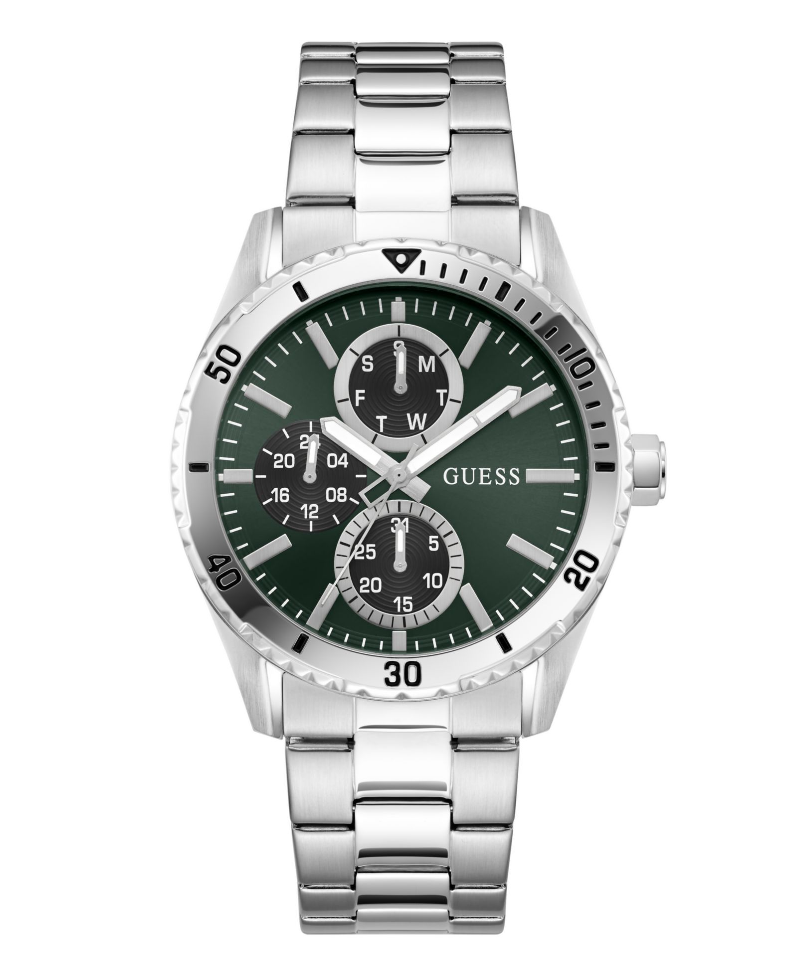 GUESS Men's Silver-Tone Multi-Function Watch, 43mm