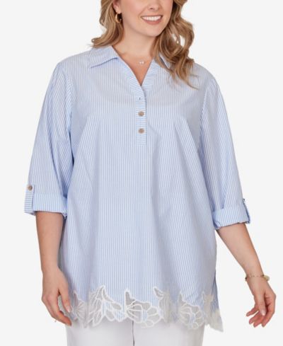 Ruby Rd. Plus Size топ Henley с полоской и кружевом