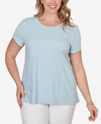 Ruby Rd. Plus Size Paisley Lace Solid Knit T-Shirt