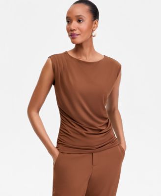 I.N.C. International Concepts Women's Sleeveless Ruched Boatneck Knit Top, Macy's Exclusive