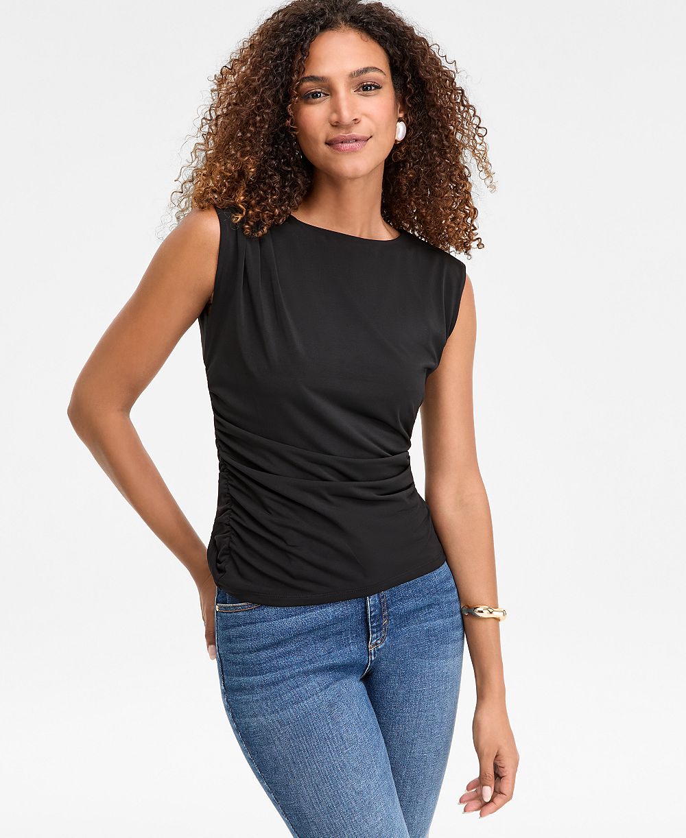 I.N.C. International Concepts Women's Sleeveless Ruched Boatneck Knit Top, Macy's Exclusive