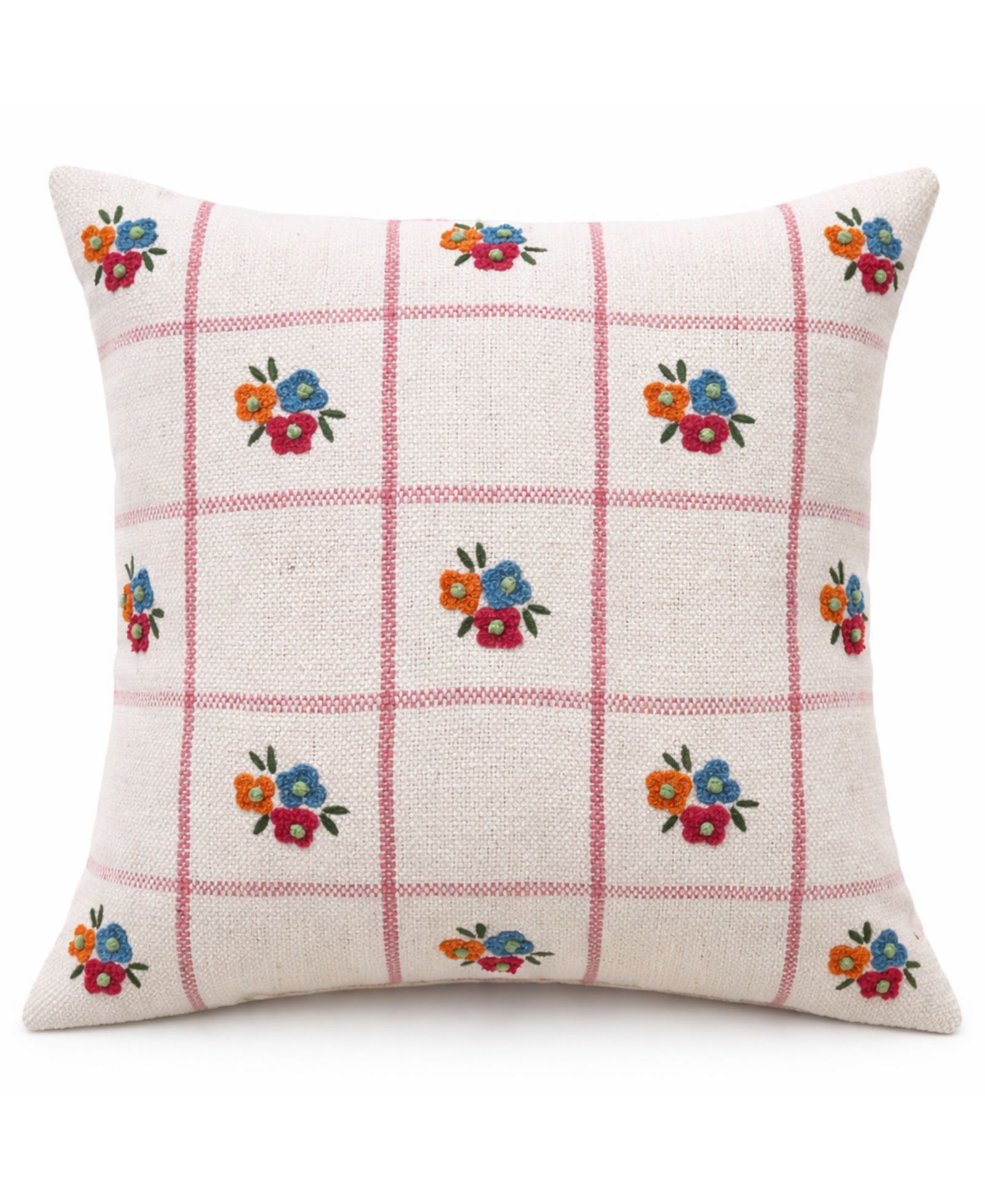 Vibhsa Daisy Checkerboard Handwoven Floral Check Decorative Pillow, 20" x 20"