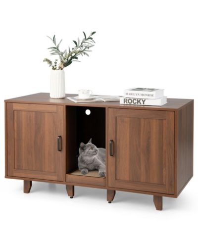 Gymax Cat Litter Box Enclosure Hidden Cat Washroom w/ 2 Doors