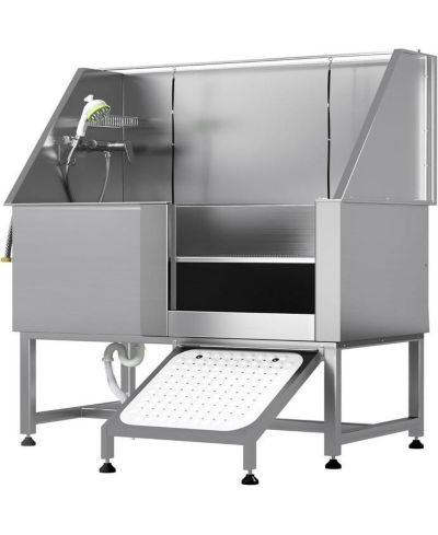 AECOJOY 50” Height Adjustable Stainless Steel Dog Bathtub with Ramp