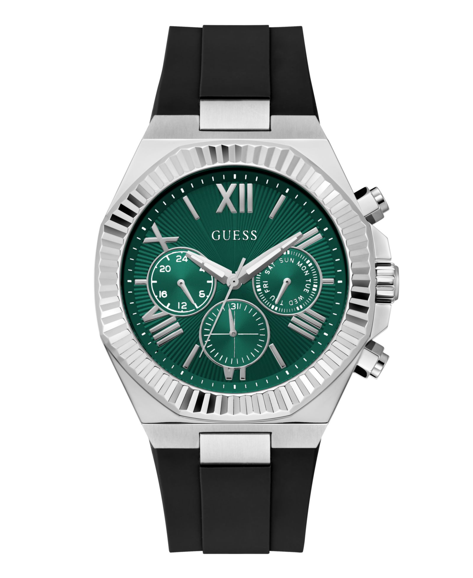 GUESS Men's Multi-Function Black Silicone Watch, 44mm