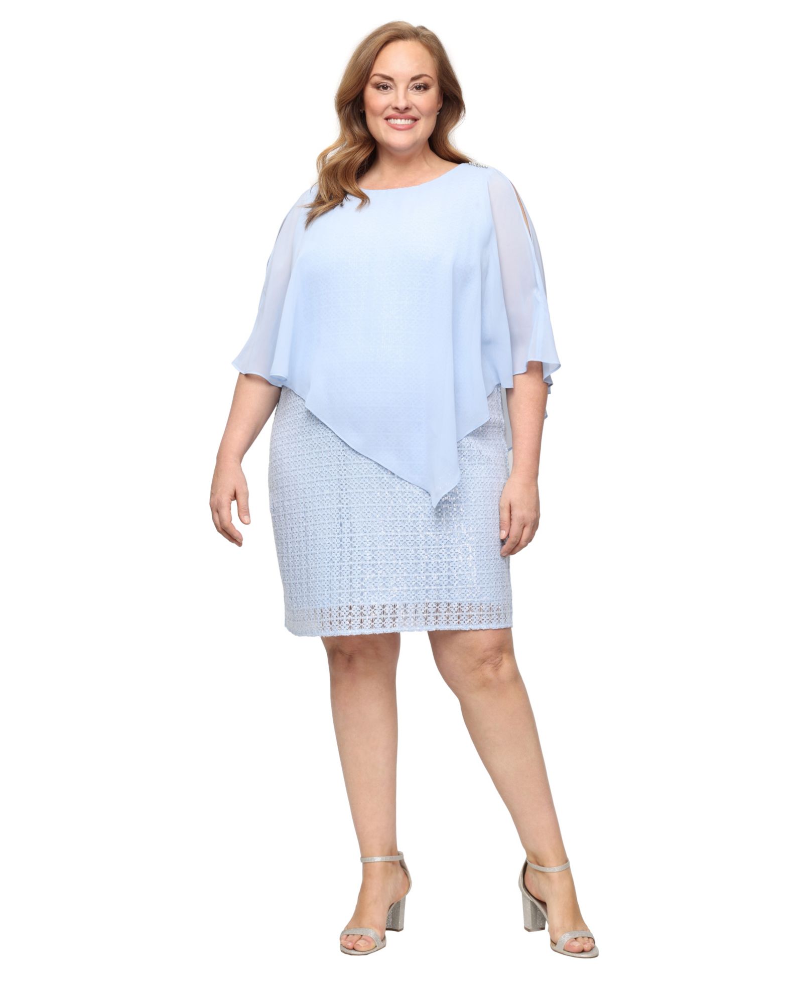 SL Fashions Plus Size Asymmetric Overlay Crochet Lace Sheath Dress