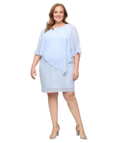 SL Fashions Plus Size Asymmetric Overlay Crochet Lace Sheath Dress