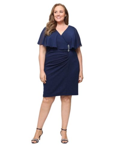 SL Fashions Plus Size V-Neck Embellished Capelet Sheath Dress