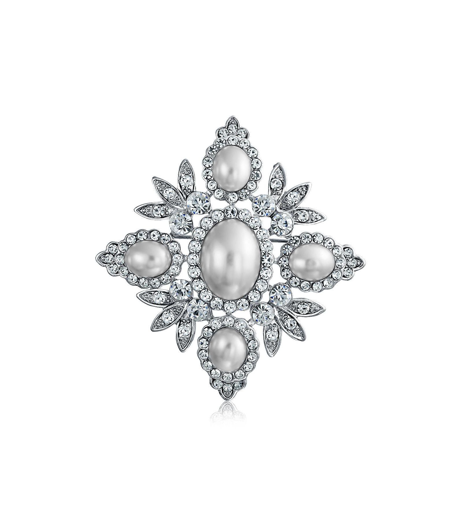 Брошь Bling Jewelry Crystal Leaf Flower с искусственным жемчугом