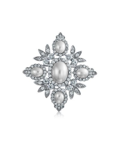 Брошь Bling Jewelry Crystal Leaf Flower с искусственным жемчугом